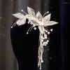 Hårklämmor Barrettes Fashion Champagne Flower Tassel Clip Set Bridal Party Decorations Po Side Ladies Elegant Accessories Drop Deliver Otqsh