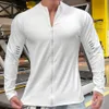 Nouveaux hommes Casual Sports Lg manches T-shirt FitnTraining Slim-Fit Séchage rapide Sweat-shirts élastiques Zip Up Tee Tops n2kQ #