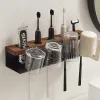Houders Wandgemonteerde tandenborstelhouder Aluminium + hout Tandpastarek Badkamer Huishoudelijk Ruimtebesparend Georganiseerde tandenborstel