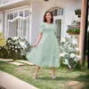 2024 Summer dresses Women's Round Neck Folded Bubble Sleeves Layered Flower Dress