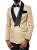 Thorndike Champange Jacquard Costume Slim Fit Costumes de mariage à double boutonnage pour hommes Costumes de bal formels Tuxedo 2 pièces Blazer Pantalon Ensembles x4Rb #