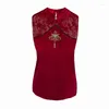 Женские блузки M-5XL 2024, винтажная майка с вышивкой, весна-лето, шелковая атласная женская блузка без рукавов, лоскутная кружевная рубашка
