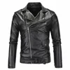 Herren Lederjacken 2024 Neue Weiß Schwarz Lässige Revers Slim Fit Diagal Reißverschluss Motorrad PU Lederjacke Mantel Herrenbekleidung J0Lk #