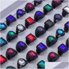 Band Rings Wholesale Bk Lot 20Pcs Glass Gem Metal Black Not Fade Jewelry For Men Women Mix Drop Delivery Ring Otlvh