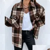 Women'S Blouses & Shirts Women Tops Check Fleece Casual Fashion Loose Shacket Top Shirt Tunic Oversize Baggy Youth Lady Autumn Winter Dhzk1