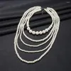 Łańcuchy wielowarstwowe imitacja Pearl Choker Vintage przesadzony biały bankiet biżuteria