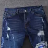 Jeans da uomo High Street strappati moda slim fit lettera ricamata blu pantaloni a matita elasticizzati denim skinny uomo