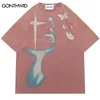 Hommes lavés T-shirt Streetwear Shadow Butterfly T-shirt graphique rétro vintage imprimé hip hop t-shirt harajuku hauts t-shirts coton 240315