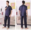 Birdsky Summer 1pc Men Pyjamas Pijamas Pajama PJ Set Men Nightwear Kort ärm Sleepwear 100% Mulberry Silk Satin Solid S-268 240314