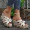 Slippers Wedges Women Bow Shoes Casual Sandals Summer Walking Cozy 2024 Designer Beach Dress Flip Flops Mujer Zapatos Slides