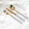 Luxury Diamond Cutlery rostfritt stål gaffel sked kniv guld silver silver gabelformat hem kök servis bröllop leverans 240318