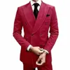 Bröllopsherrens kostym Red Corduroy Slim Fit Blazer Ställ in anpassad färg plus storlek med elegant Dr Male Gentleman Costume Tuxedos 2pc N2L8#