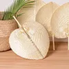 Decorative Figurines Summer Handmade Straw Woven Fans DIY Heart Shaped Bamboo Fan Artificial Cooling Home Decoration