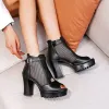 Boots New Black Net Fabric Leather Sexy High Heel Sandals Woman Shoes Pumps Chunky High Heel Peep Toe Sandals Rome Platform Zip Boots