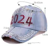 Cappelli da festa Trump 2024 Cappello di jeans Berretto da baseball con diamanti casual Cotone regolabile Consegna di goccia all'ingrosso Giardino domestico Forniture festive Dhonp