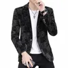 HOO 2023 Herrens Autumn New Corduroy Suit Youth Printed Printed Casual All-Match Fi New Blazer H6TE#