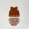 Conjuntos de roupas verão bebê 0-3 anos meninos e meninas urso impresso tanque top 2 peça conjunto de shorts triangulares babados