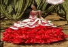 Ruffled Floral Charro Quinceanera klänningar 2020 av axel puffy kjol spets broderi prinsessan sweety 16s flickor maskerad prom 6799448