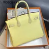 Luxury Genuine Leather Bk Handmade Handbag Pure Hand Sewn Wax Thread 30 Chicken Yellow Patchwork Crocodile Skin Matte Silver Buckle Portable Women's