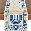 Happy Hanukkah Menorah Table Runner Seasonal Chanukah Kitchen Dining Decoration for Outdoor Home Party 240325