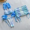 Kadın Mayo Geometrisi Baskı Kapak Kadınlar 3 Parça Bikini Seti Mujer Ruffled Dantelli Mayo Seksi Halter Bikinis 2024