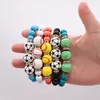 Handmade Wood Beaded Baseball Football basketball Volleyball Elastic Beads Bracelet