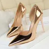 Fashion Glitter Sequined Women Pumps Sandals Elegant Party Shallow Mouth Pointed Side Hollowed Out Gold High Heels Mules 240326