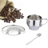 CONJUNTO DE CHUPE ISULADORES DE CHUPE ISULADORES - Aço inoxidável Copas de café expresso de paredes duplas Latte Cappuccino Tea com pires e colher 125ml (