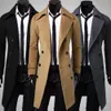 simple Trench Coat Double-breasted Male Men Coat Coldproof Pure Color Jacket K5yE#