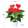 Fleurs décoratives 18 têtes Anthurium artificiel rouge vert plantes en plastique maison jardin salon chambre décoration faux décor