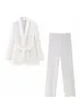 Modna koronka Up Blazer Long Pants Sets Women High Street Sleeve Vneck with Belt Office Ladies Suits Chic Outfit 240327