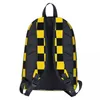 Sac à dos noir et jaune à motif damier, sac à dos pour garçons et filles, cartable pour étudiants, sac d'école pour enfants, sac à dos de voyage à bandoulière