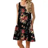 Casual Dresses Women Floral Summer Dress 2024 Polyester Kort ärm O-hals toppar Loose Female Street Vestidos