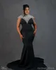 2024 Plus Size Aso Ebi Vestidos de baile para mulheres negras Illusion Promdress High Neck Tassel Strass Frisado Vestido de aniversário Segundo vestidos de recepção para ocasiões NL636