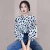 Women's Blouses 2024 Spring Summer Fashion Polka Dot Print Shirts Women Stand Collar Lantern Sleeve Single Breasted Casual Chiffon Top