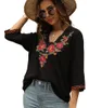 Women's Blouses AYUALIN Vintage Floral Embroidery Boho Beach Loose Summer Lady Blusas Casual Black Cotton Rayon Blouse Shirts Women Tops