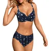 Maillots de bain pour femmes Sexy Wave Dot Imprimer Bikini Taille haute Ensemble deux pièces Split Dos ouvert Low Cut Femme Maillots de bain