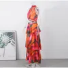 Elegante senhora tie dye impresso plissado vestido 2024 verão feminino sem mangas o pescoço oco para fora férias elegante longo maxi bolo vestidos