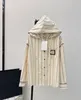 24 Women's Hooded Casual Shirt Flocking Patch Bag Low key Fashion Exclusive Development Striped Linen Fabric 326