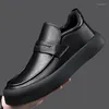 Casual Shoes Men Business Office Dress Platform Slip-on Genuine Leather Shoe Autumn Winter Loafers Black Stylish Footwear Zapato