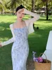 Casual Dresses Summer Blue Print Sleeveless Elegant Sexy Backless Bodycon Prom Dress Women Birthday Party Bandage Slip Long Bohemian Chic