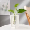 화병 전파 스테이션 투명 유리 테스트 튜브 꽃병 목재 프레임 라이브 식물 재배자 튜브 테라륨