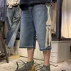 KAPITAL Hirata Hohiro losse, relaxte broek geborduurd met beenwas, gebruikte raw edge denim shorts voor mannen en vrouwen, casual jeans240327