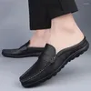 Freizeitschuhe, Sommer, atmungsaktiv, halb für Herren, Müßiggänger, Hausschuhe, Leder, Fahrschuh, Loafer, leichte flache Sandalen, große Größe 47