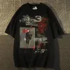 cott Retro Gothic Graffiti Print T shirt Top Summer Trend Harajuku Persality Street Y2K Hip Hop Couple Short Sleeve Top E5wM#