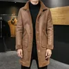 Tersinir Erkekler Kürk Shearling Imitati Deerskin Deri Lg Ceket Man Dış Giyim Hendek Kış Imitati Fur Parka Y0XZ#