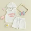 Set di abbigliamento 2024-01-29 Lioraitiin 0-3Y Pantaloncini per neonata Set Gilet senza maniche con lettere con cappuccio e vestito estivo con elastico in vita