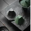 Cups Saucers 40ml Hand-painted Dark Green Triangle Small Tea Cup Set Handmade Ceramic Drinking Porcelain Single Drinkware