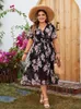 GIBSIE Plus Size Surplice Neck Butterfly Sleeve Belted Dres Holiday Floral Print Aline Boho Summer Long Dresses 2024 240321