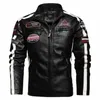 Jaqueta de couro de lã de motocicleta masculina gola bordado casaco de corrida corta-vento quente casaco de couro falso jaqueta de motociclista W9gl #